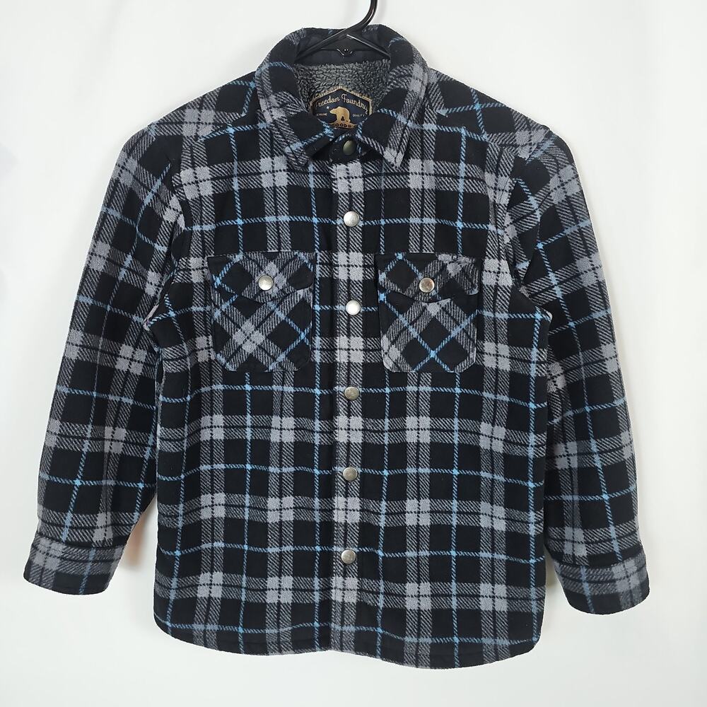 Freedom Foundry Boys Black Plaid Shirt Jacket Fleece Lined Size Small(7/8)